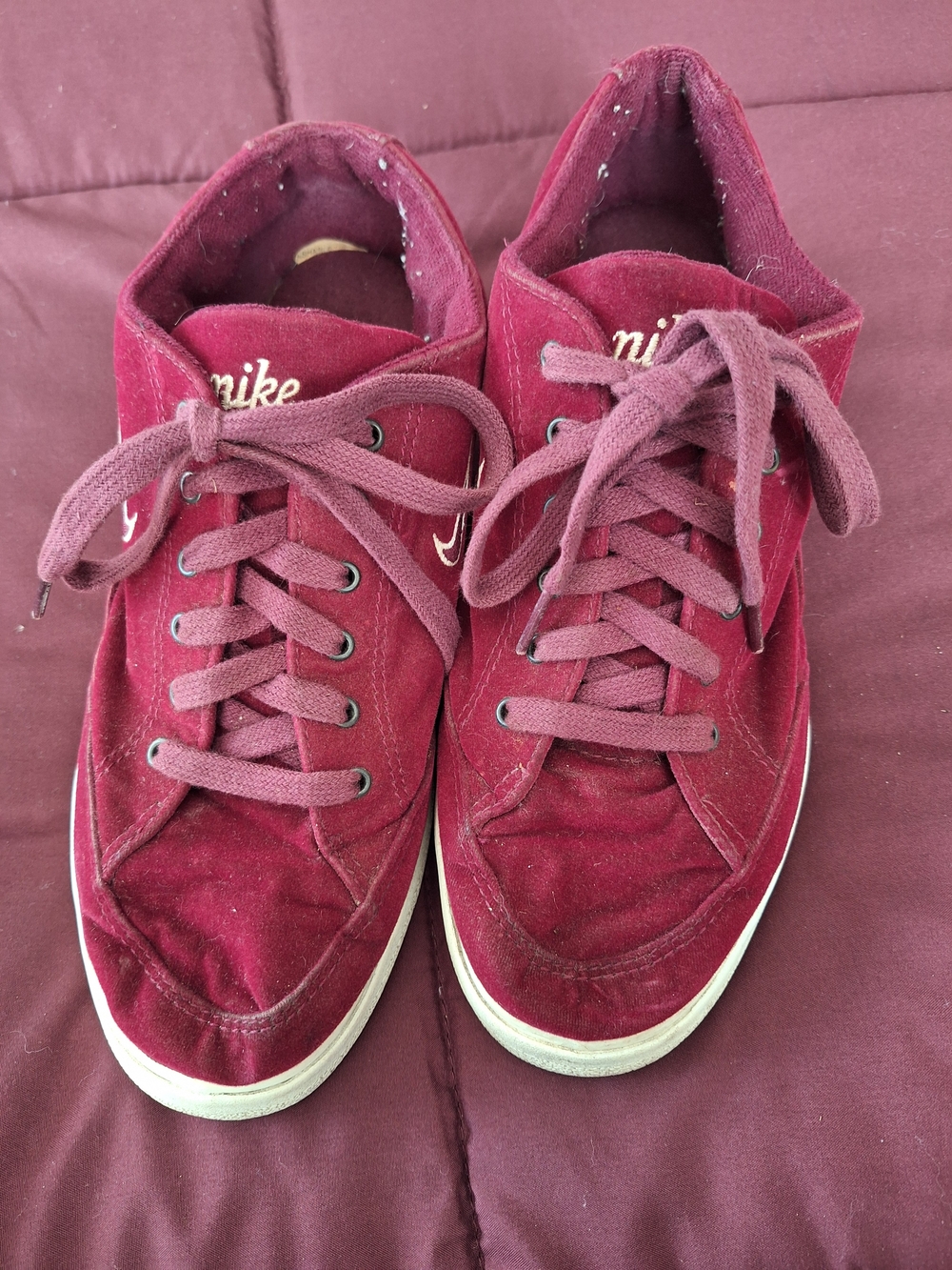 Nike Burgundy Suede Low-Top Sneakers with White Soles